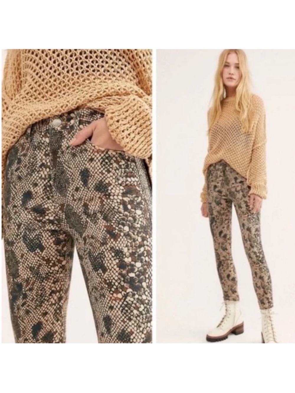 NWT We The Free Snake Print jeans in Beige and Black